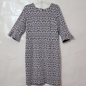 SHELBY & PALMER Women's Black and White Damask Fabric Dress - Size 16